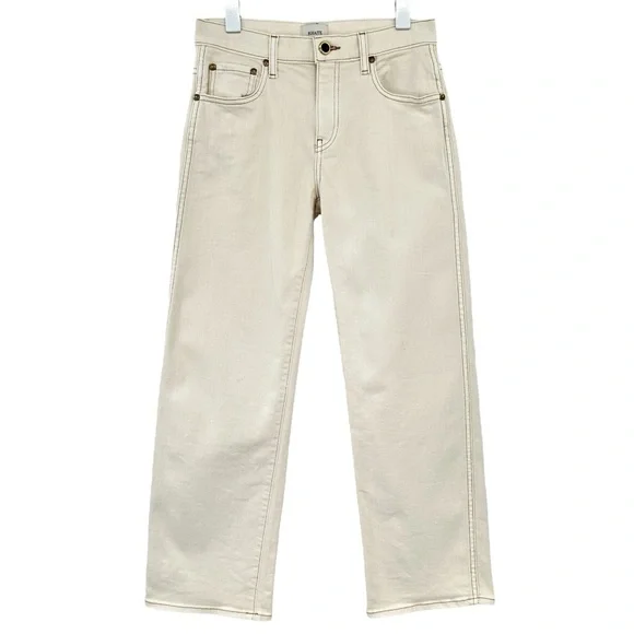 KHAITE Wendell Jean in Ivory - Cream White Brown Stitching Trim Jeans sz 25 - Picture 3 of 16